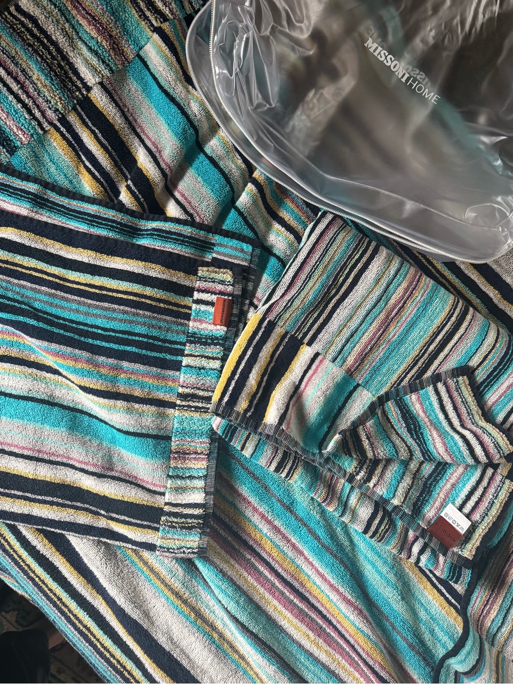NWT 3 piece Missoni Home Striped Turquoise Bath Towel Set